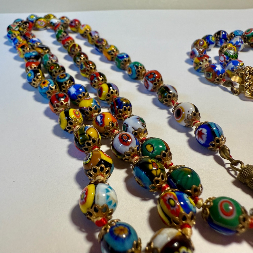 Millifiori Italy Beaded Necklace And Matching Bracelet Vintage Mid-Century